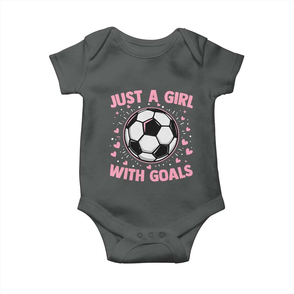 Just A Girl With Goals Baby Onesie Soccer Player Girl TS12 Dark Heather Print Your Wear