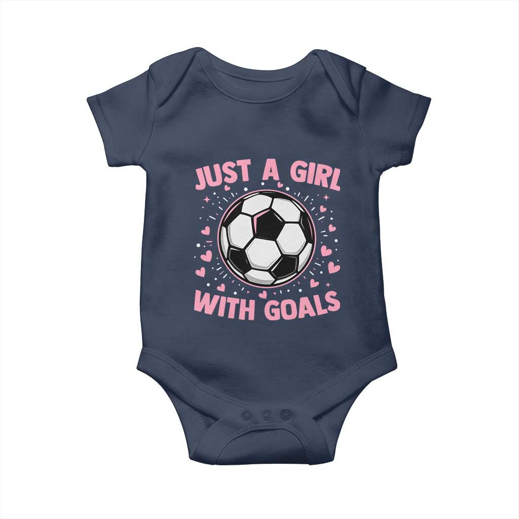 Just A Girl With Goals Baby Onesie Soccer Player Girl TS12 Navy Print Your Wear