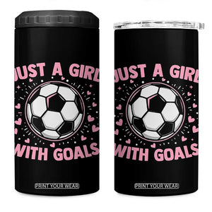 Just A Girl With Goals 4 in 1 Can Cooler Tumbler Soccer Player Girl TS12 One Size: 16 oz Black Print Your Wear