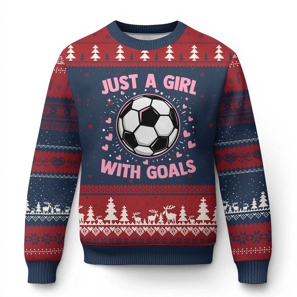 Just A Girl With Goals Ugly Christmas Sweater Soccer Player Girl TS12 Navy Red Print Your Wear