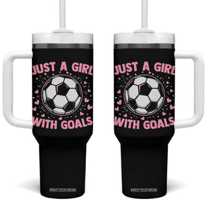 Just A Girl With Goals Tumbler With Handle Soccer Player Girl TS12 One Size: 40 oz Black Print Your Wear