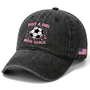 Just A Girl With Goals Washed Cotton Baseball Cap Soccer Player Girl TS12 Print Your Wear
