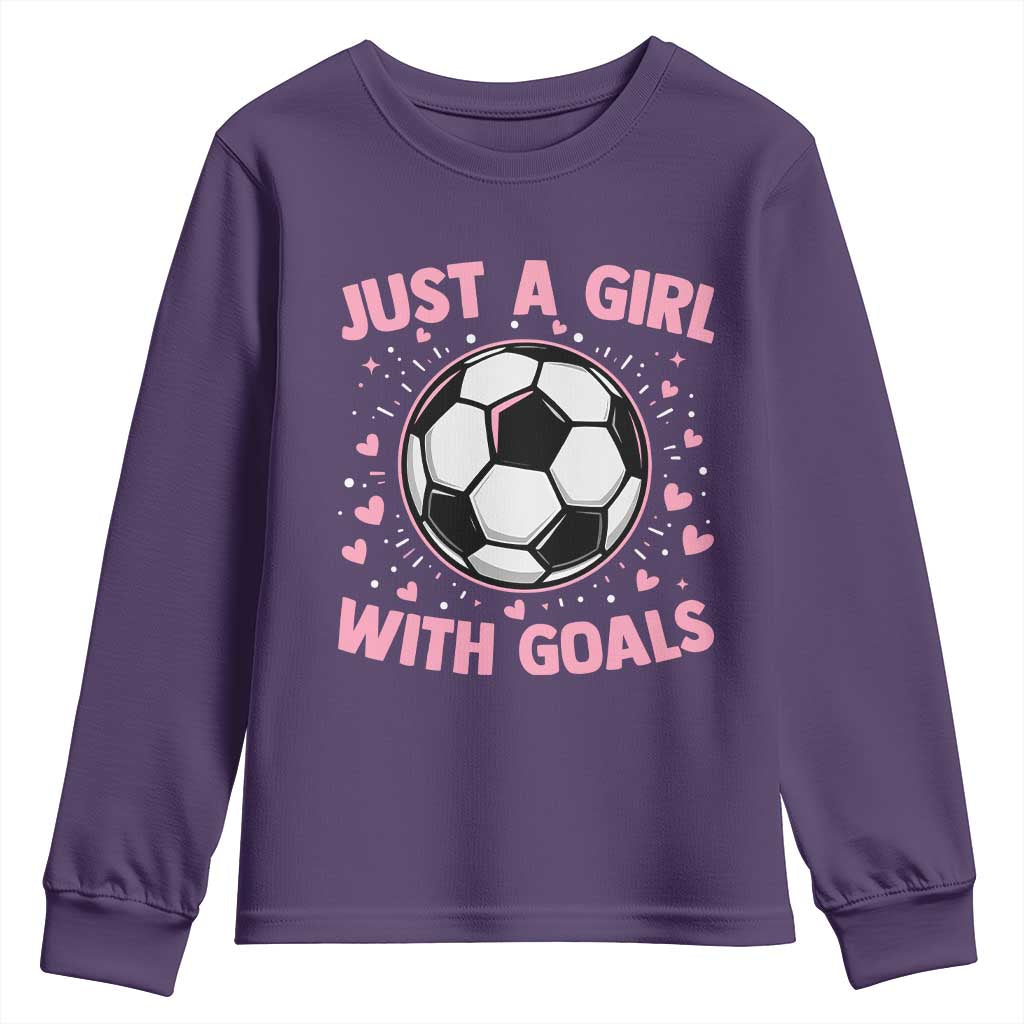 Just A Girl With Goals Youth Sweatshirt Soccer Player Girl TS12 Purple Print Your Wear