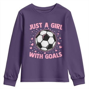 Just A Girl With Goals Youth Sweatshirt Soccer Player Girl TS12 Purple Print Your Wear