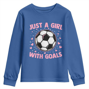 Just A Girl With Goals Youth Sweatshirt Soccer Player Girl TS12 Royal Blue Print Your Wear
