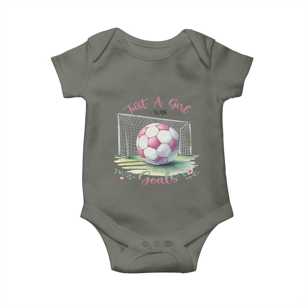 Just A Girl With Goals Baby Onesie Soccer Gift For Her TS12 Military Green Print Your Wear