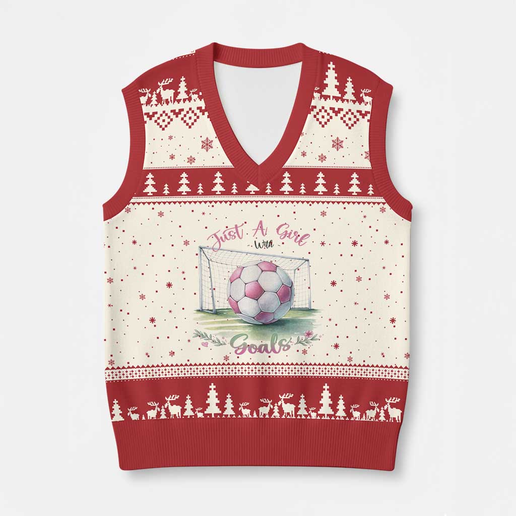 Just A Girl With Goals V-Neck Knit Sweater Vest Soccer Gift For Her TS12 Beige Red Print Your Wear