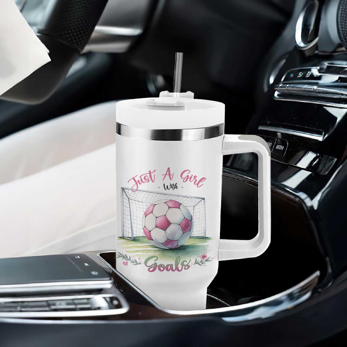 Just A Girl With Goals Tumbler With Handle Soccer Gift For Her TS12 Print Your Wear