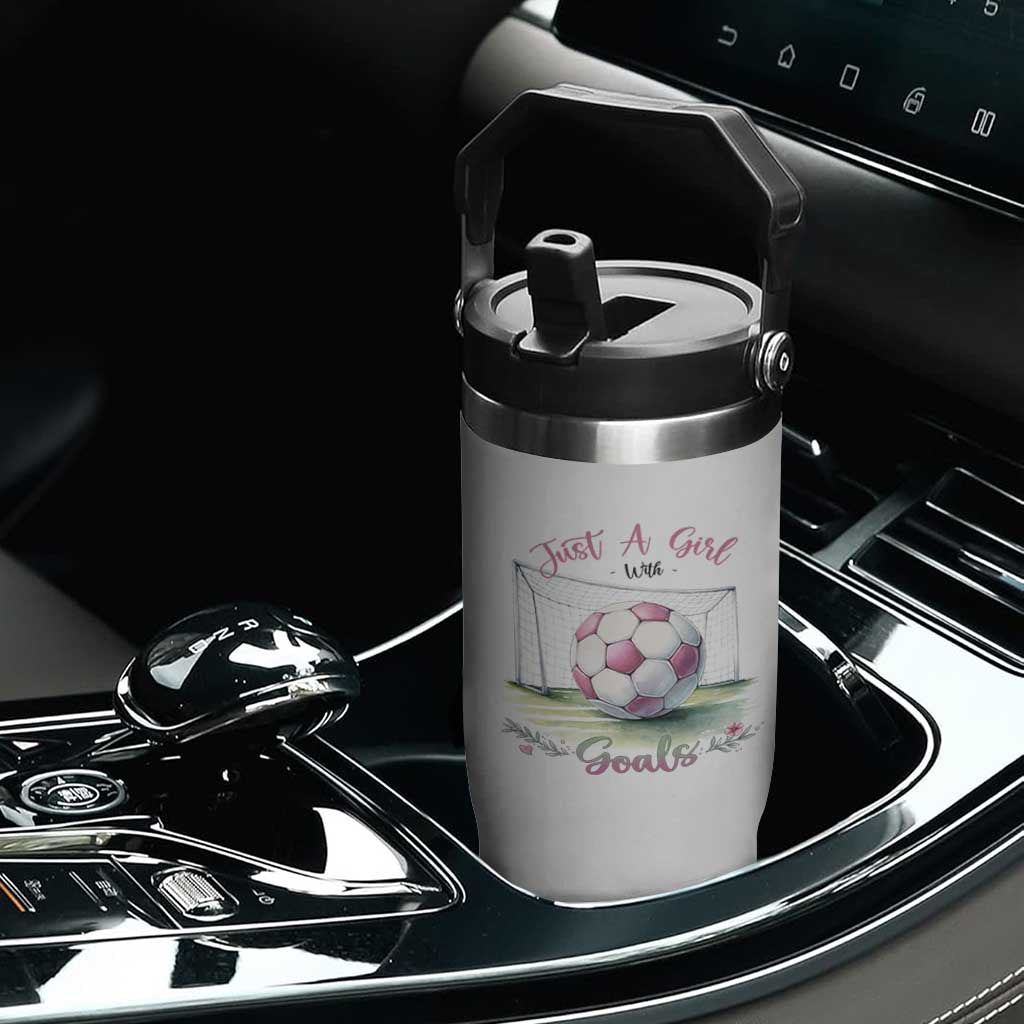 Just A Girl With Goals Flip Straw Tumbler Soccer Gift For Her TS12 Print Your Wear