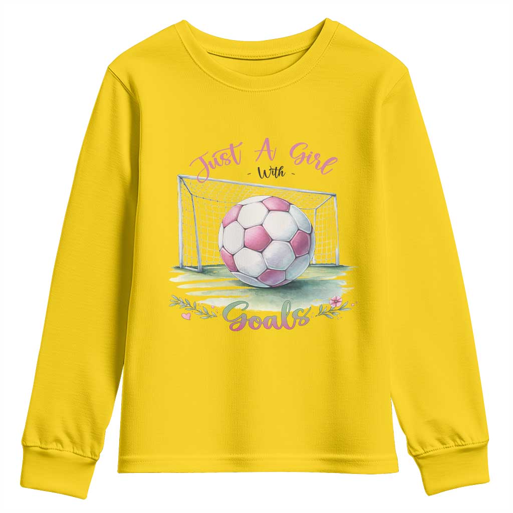 Just A Girl With Goals Youth Sweatshirt Soccer Gift For Her TS12 Daisy Print Your Wear