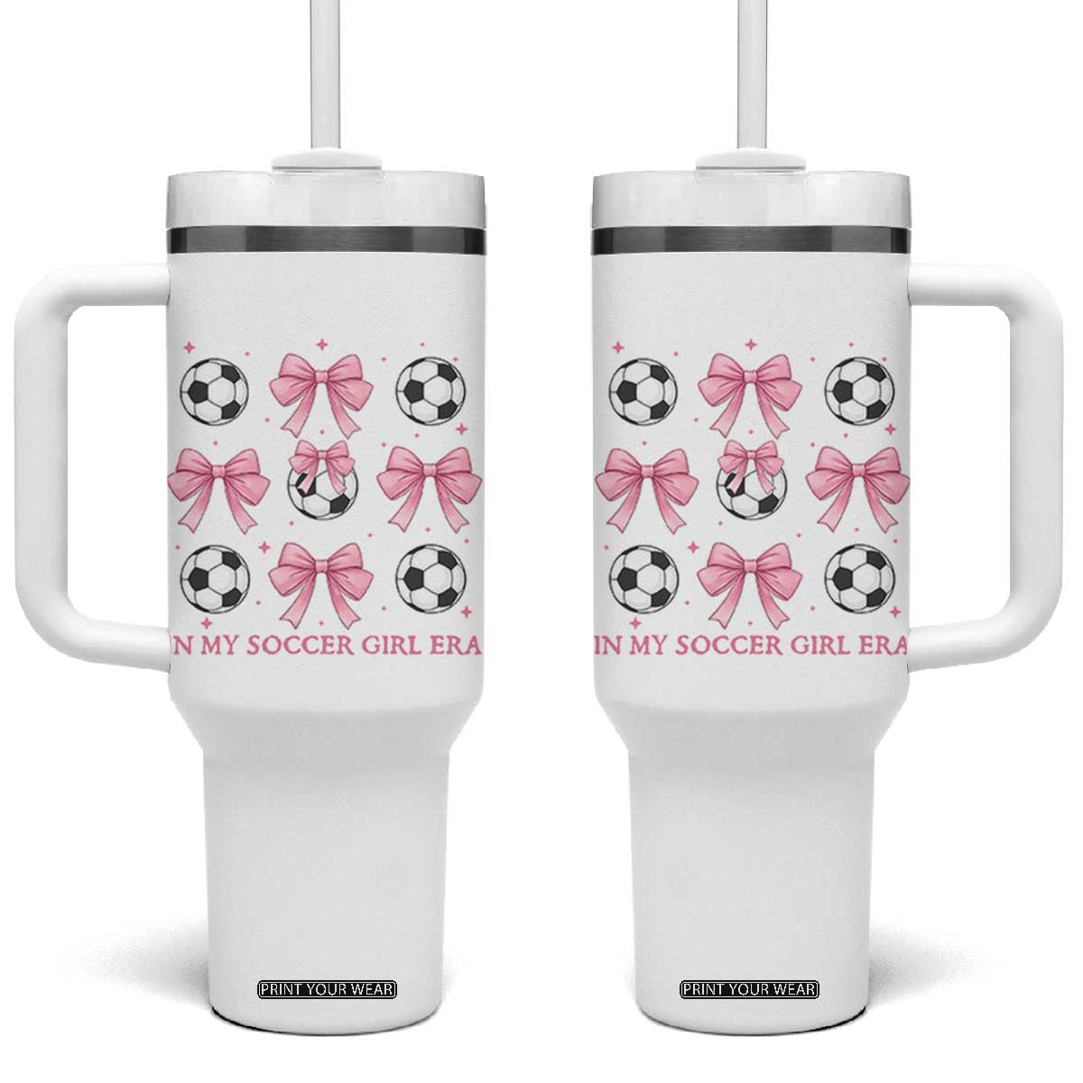 In My Soccer Girl Era Tumbler With Handle Funny Football Fan TS12 One Size: 40 oz White Print Your Wear