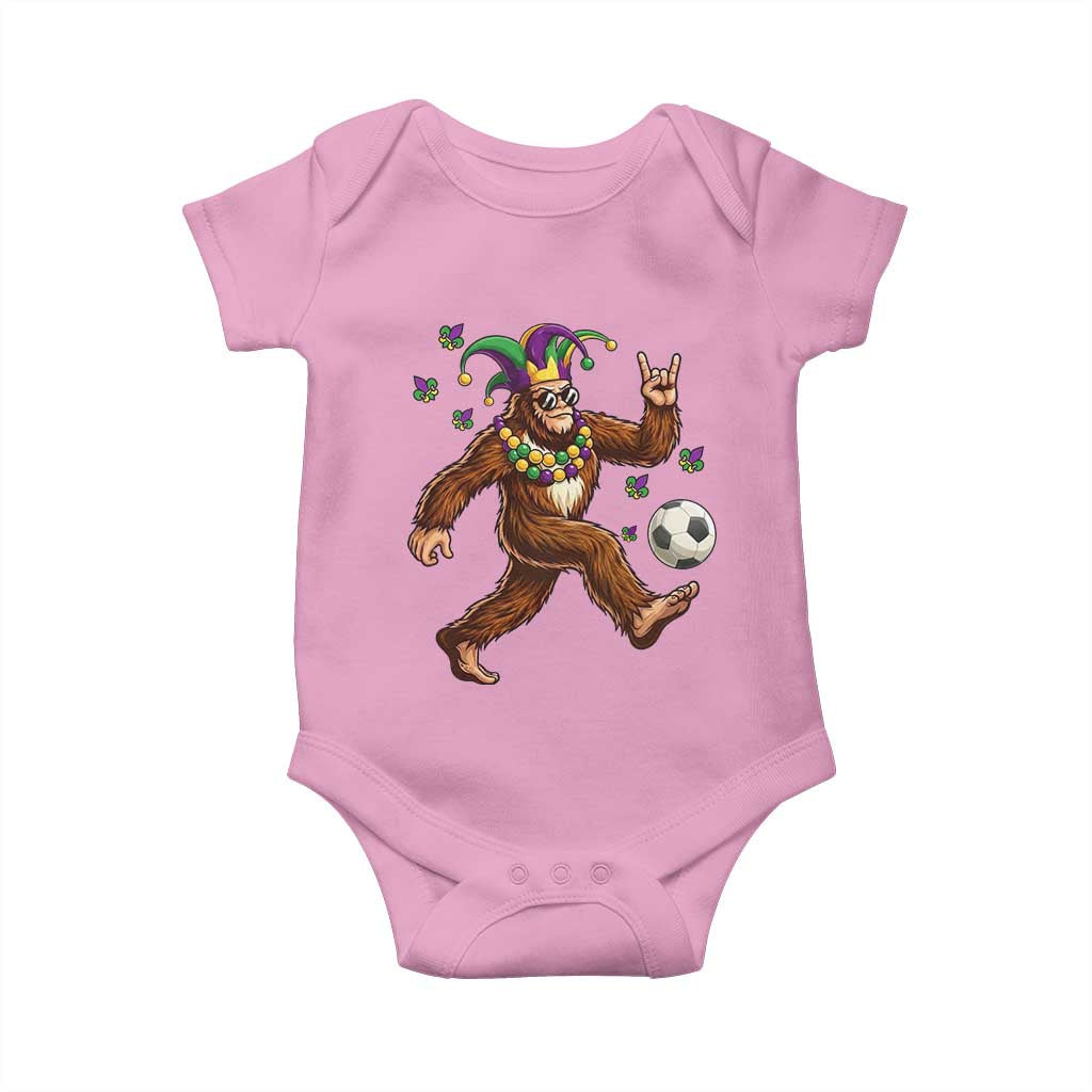 Funny Mardi Gras Bigfoot Playing Soccer Baby Onesie Football Fan Gift TS12 Light Pink Print Your Wear