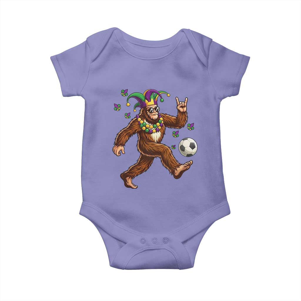 Funny Mardi Gras Bigfoot Playing Soccer Baby Onesie Football Fan Gift TS12 Violet Print Your Wear