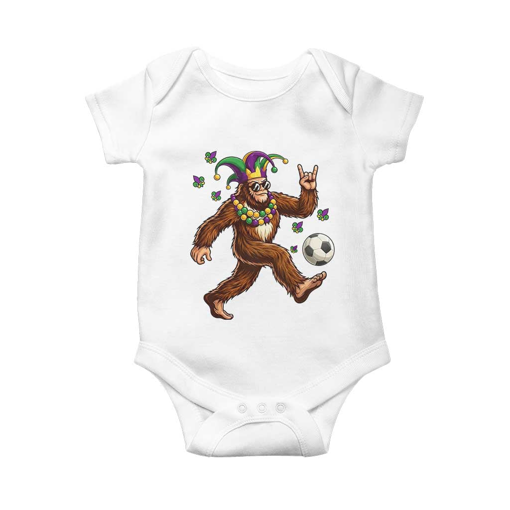 Funny Mardi Gras Bigfoot Playing Soccer Baby Onesie Football Fan Gift TS12 White Print Your Wear