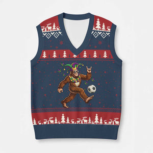Funny Mardi Gras Bigfoot Playing Soccer V-Neck Knit Sweater Vest Football Fan Gift TS12 Navy Red Print Your Wear