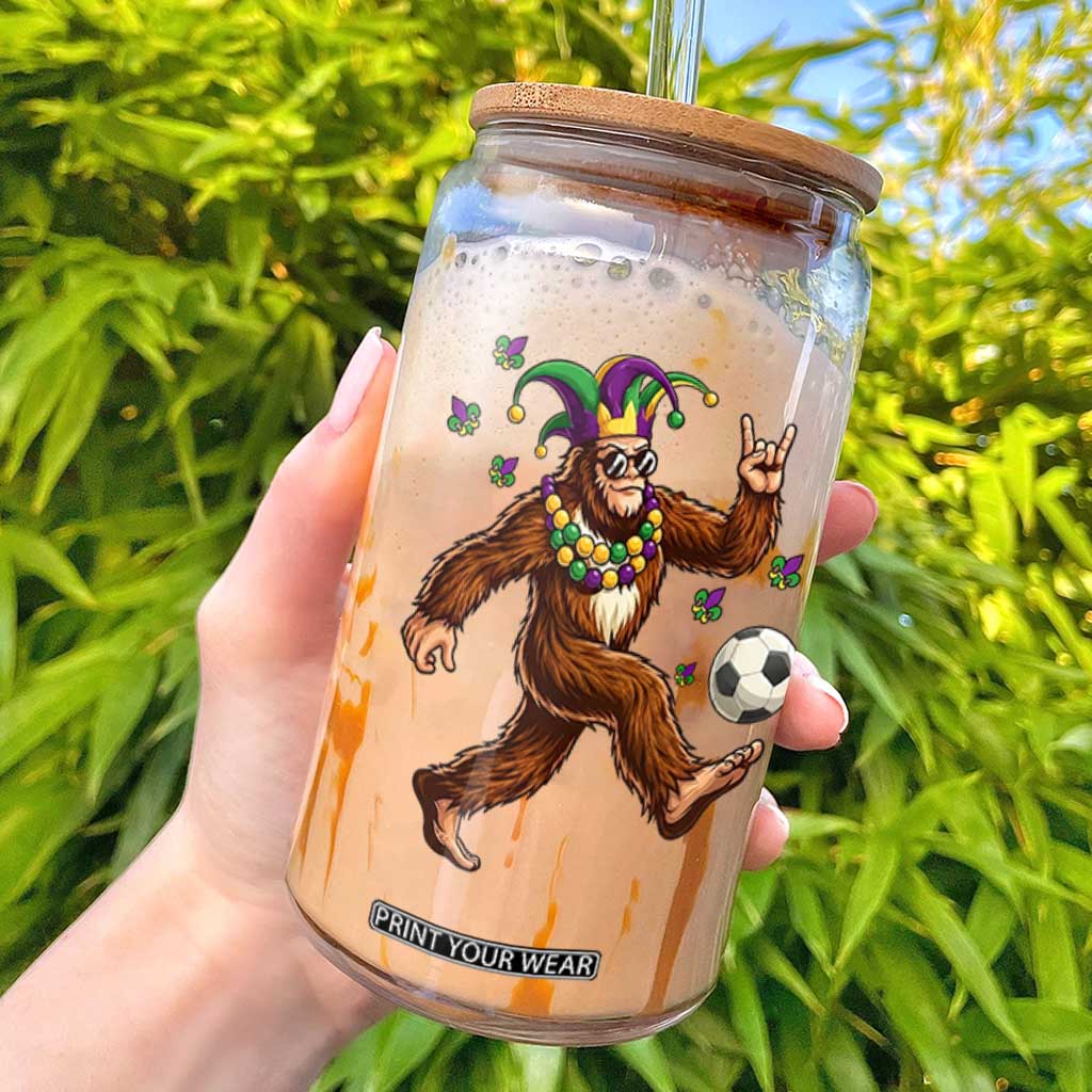 Funny Mardi Gras Bigfoot Playing Soccer Glass Can Football Fan Gift TS12 Black Print Your Wear