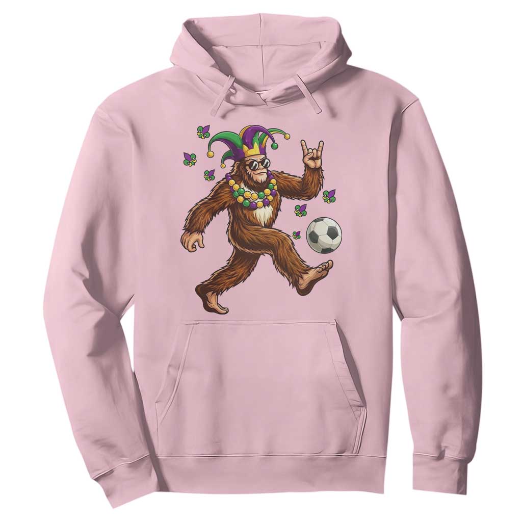 Funny Mardi Gras Bigfoot Playing Soccer Hoodie Football Fan Gift TS12 Light Pink Print Your Wear