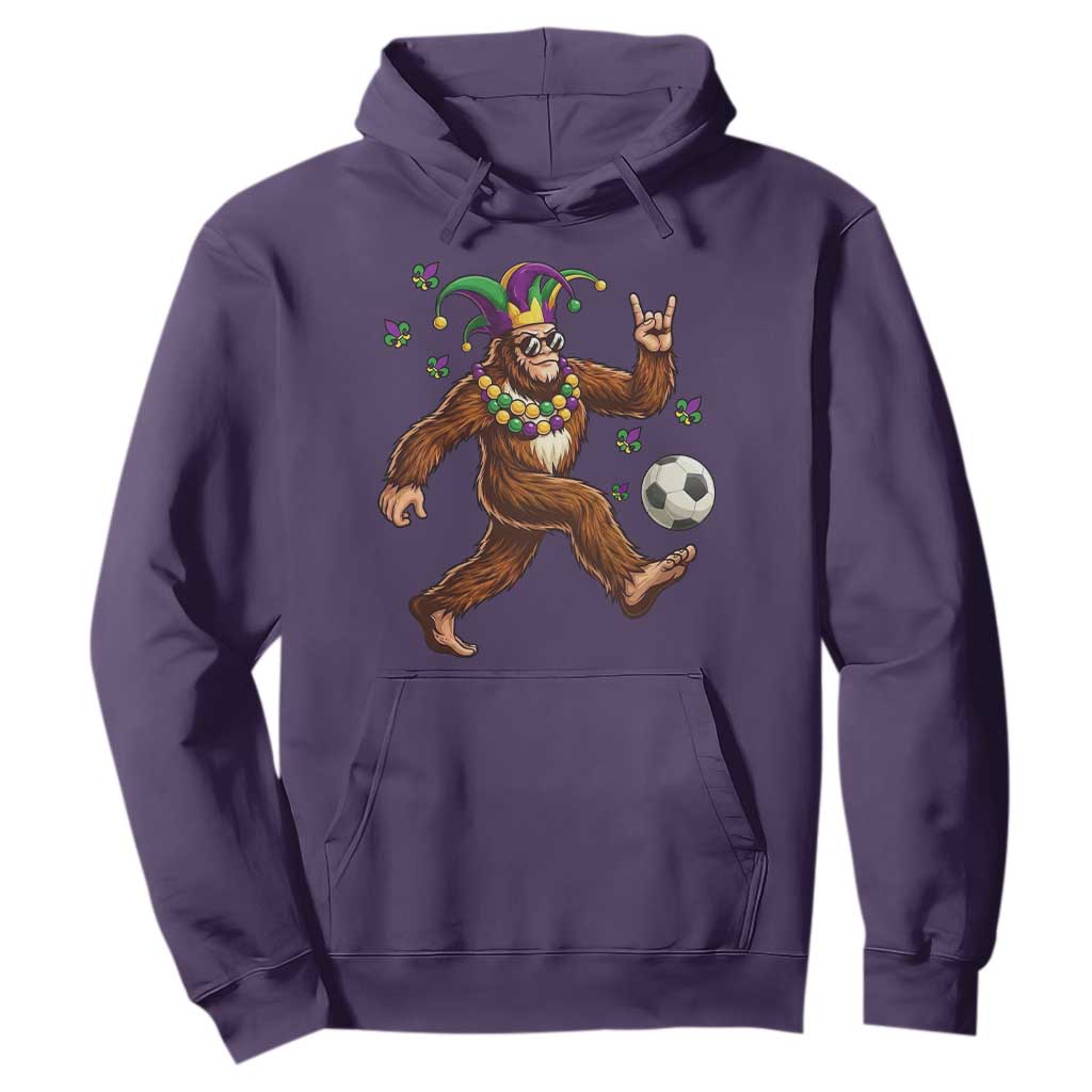 Funny Mardi Gras Bigfoot Playing Soccer Hoodie Football Fan Gift TS12 Purple Print Your Wear