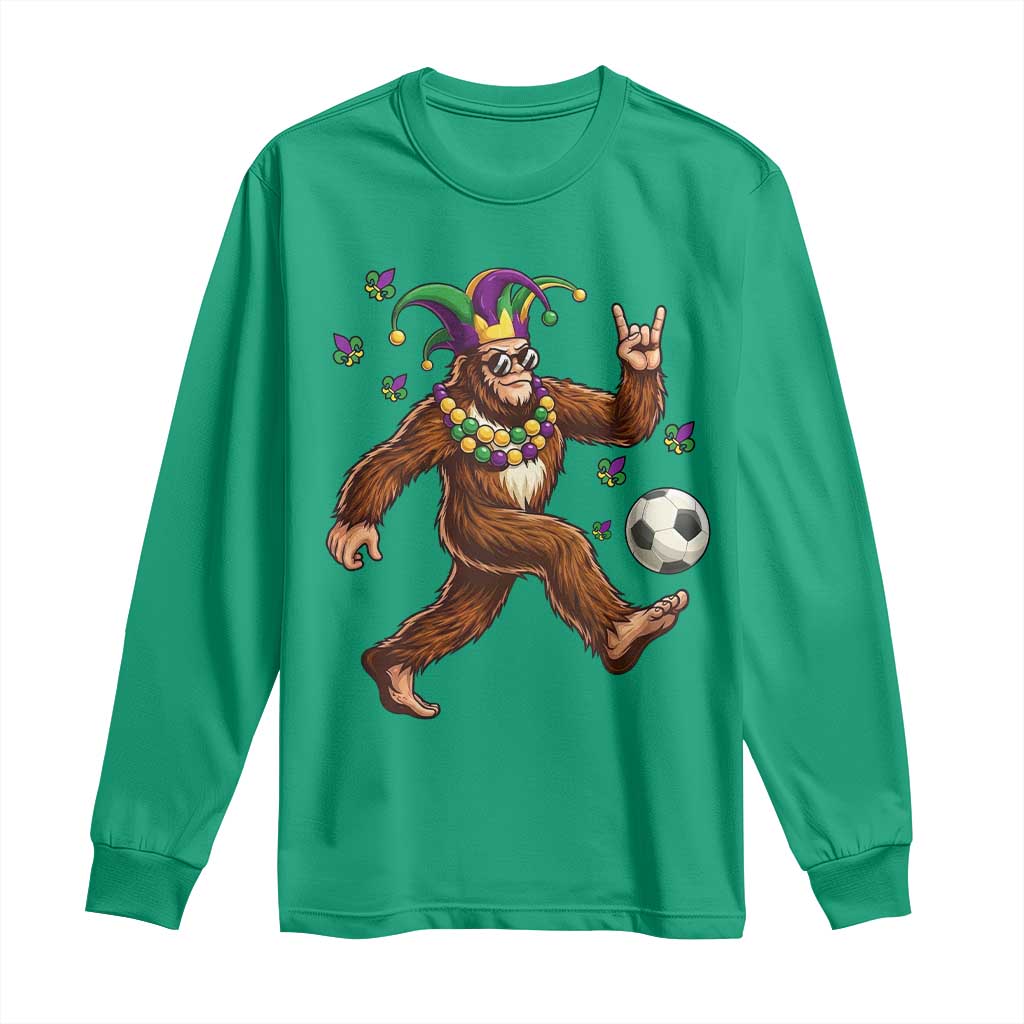 Funny Mardi Gras Bigfoot Playing Soccer Long Sleeve Shirt Football Fan Gift TS12 Irish Green Print Your Wear