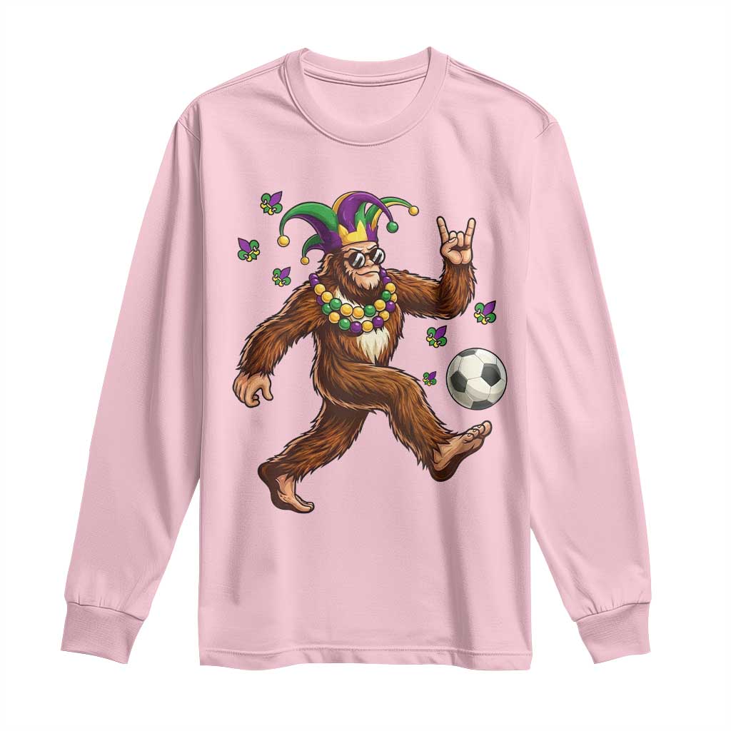 Funny Mardi Gras Bigfoot Playing Soccer Long Sleeve Shirt Football Fan Gift TS12 Light Pink Print Your Wear