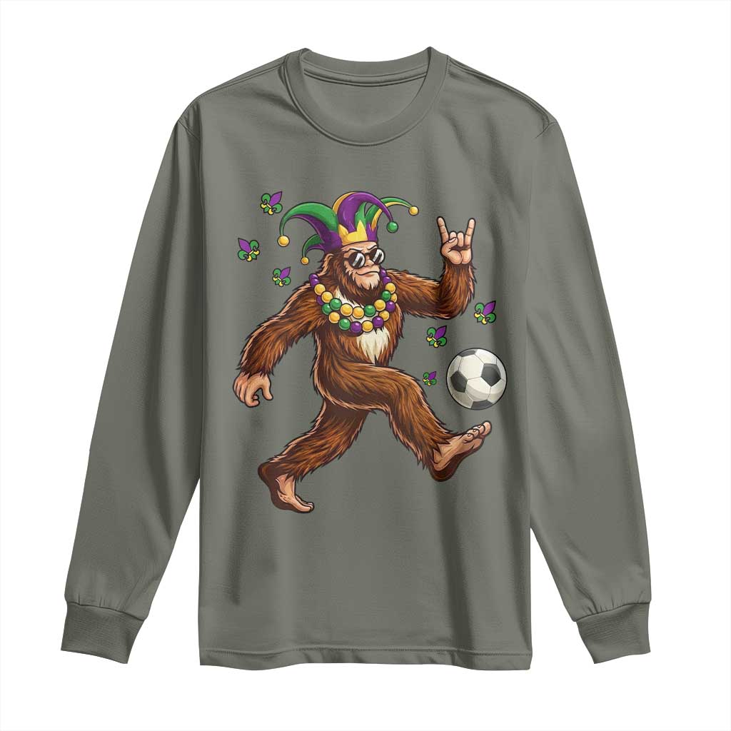 Funny Mardi Gras Bigfoot Playing Soccer Long Sleeve Shirt Football Fan Gift TS12 Military Green Print Your Wear