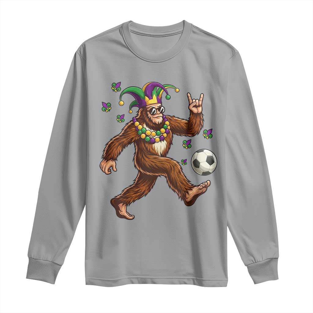 Funny Mardi Gras Bigfoot Playing Soccer Long Sleeve Shirt Football Fan Gift TS12 Sport Gray Print Your Wear