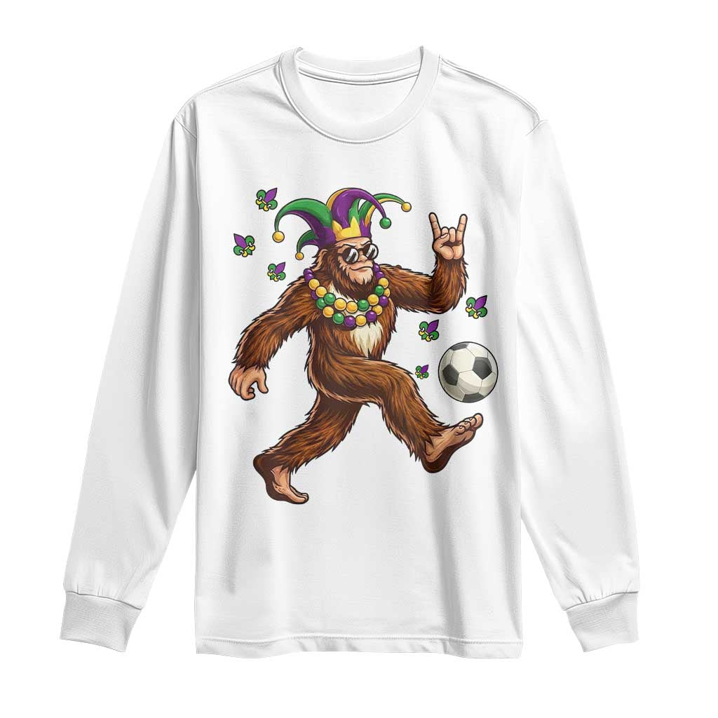 Funny Mardi Gras Bigfoot Playing Soccer Long Sleeve Shirt Football Fan Gift TS12 White Print Your Wear