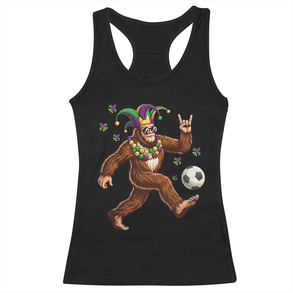 Funny Mardi Gras Bigfoot Playing Soccer Racerback Tank Top Football Fan Gift TS12 Black Print Your Wear