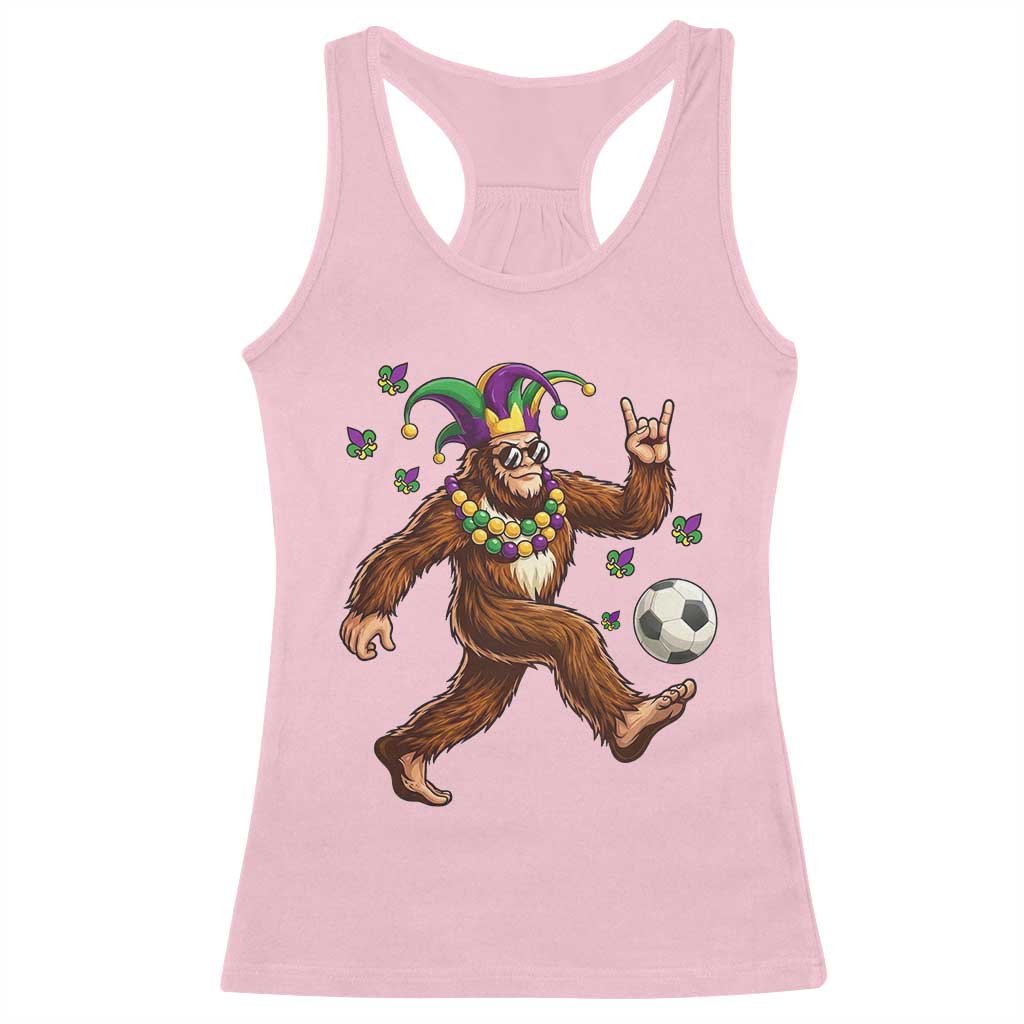 Funny Mardi Gras Bigfoot Playing Soccer Racerback Tank Top Football Fan Gift TS12 Light Pink Print Your Wear