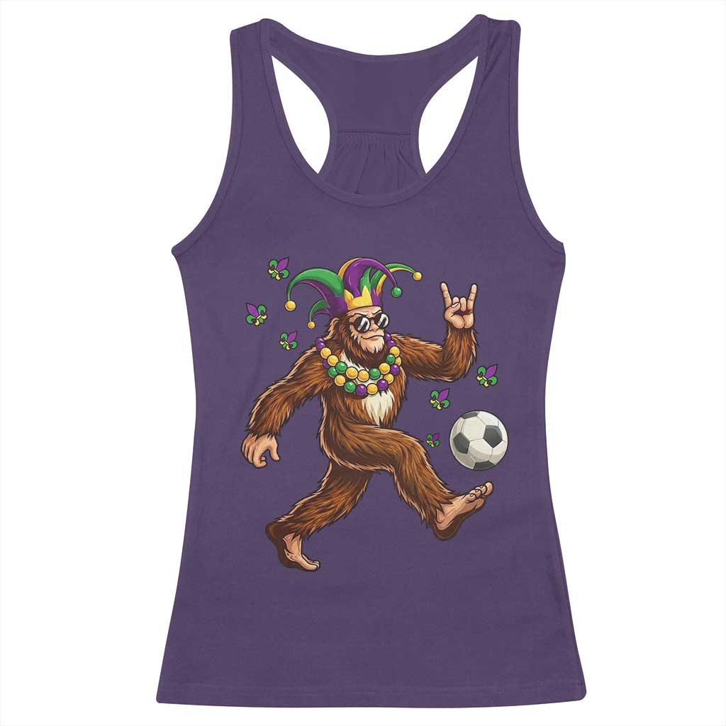 Funny Mardi Gras Bigfoot Playing Soccer Racerback Tank Top Football Fan Gift TS12 Purple Print Your Wear