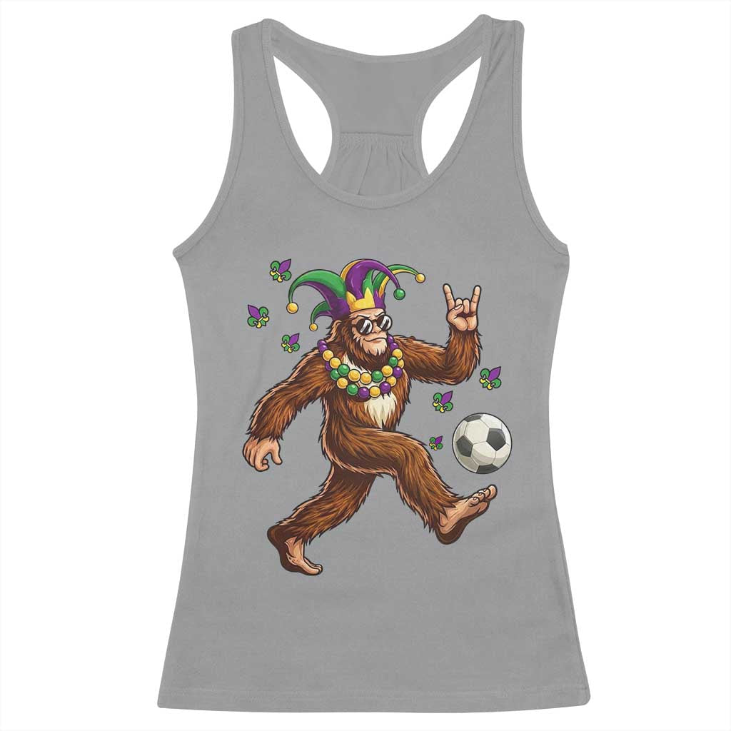 Funny Mardi Gras Bigfoot Playing Soccer Racerback Tank Top Football Fan Gift TS12 Sport Gray Print Your Wear