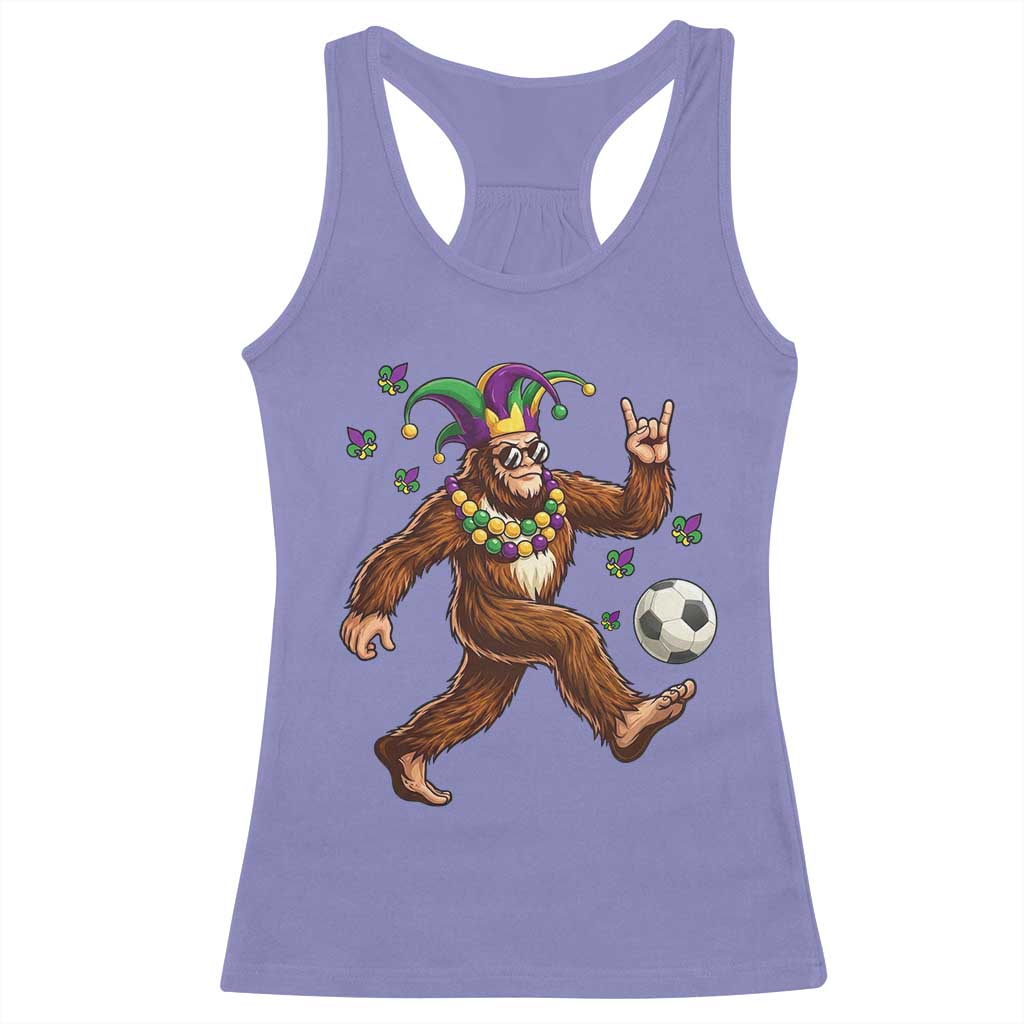 Funny Mardi Gras Bigfoot Playing Soccer Racerback Tank Top Football Fan Gift TS12 Violet Print Your Wear