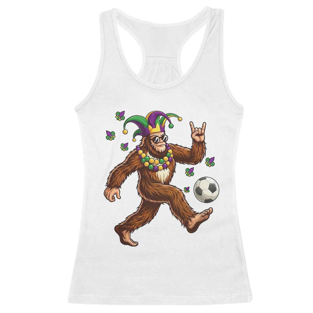 Funny Mardi Gras Bigfoot Playing Soccer Racerback Tank Top Football Fan Gift TS12 White Print Your Wear
