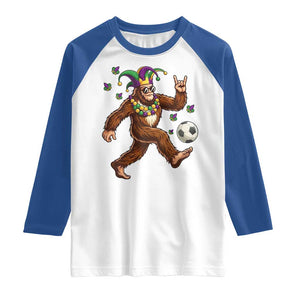 Funny Mardi Gras Bigfoot Playing Soccer Raglan Shirt Football Fan Gift TS12 White Royal Print Your Wear