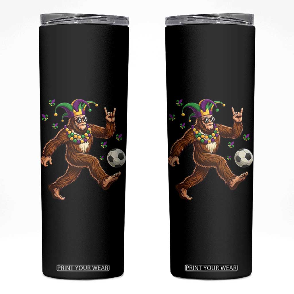 Funny Mardi Gras Bigfoot Playing Soccer Skinny Tumbler Football Fan Gift TS12 Black Print Your Wear