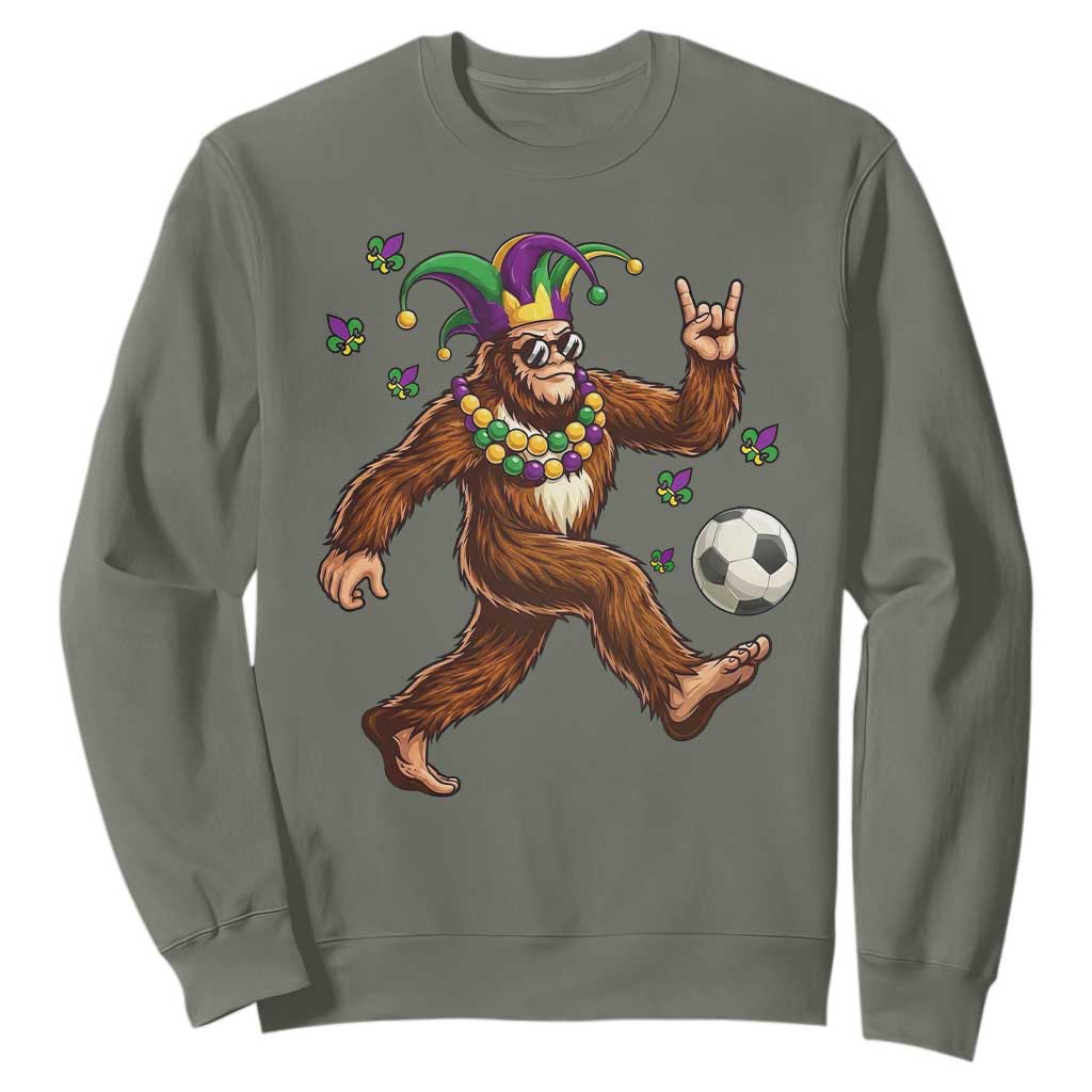 Funny Mardi Gras Bigfoot Playing Soccer Sweatshirt Football Fan Gift TS12 Military Green Print Your Wear