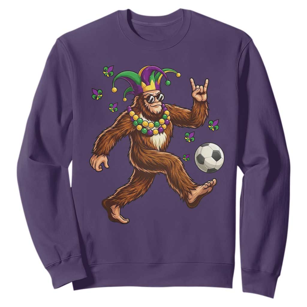 Funny Mardi Gras Bigfoot Playing Soccer Sweatshirt Football Fan Gift TS12 Purple Print Your Wear