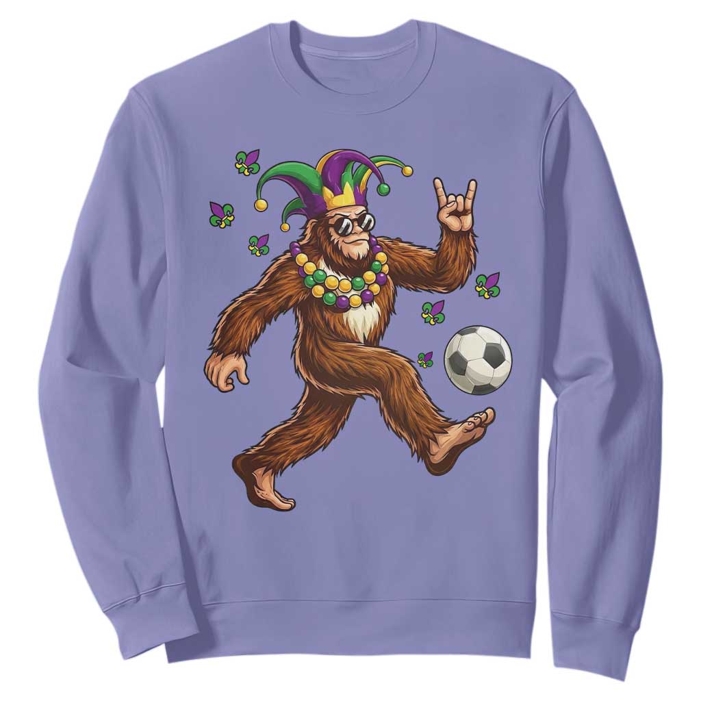 Funny Mardi Gras Bigfoot Playing Soccer Sweatshirt Football Fan Gift TS12 Violet Print Your Wear