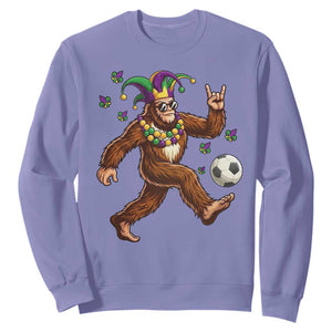 Funny Mardi Gras Bigfoot Playing Soccer Sweatshirt Football Fan Gift TS12 Violet Print Your Wear