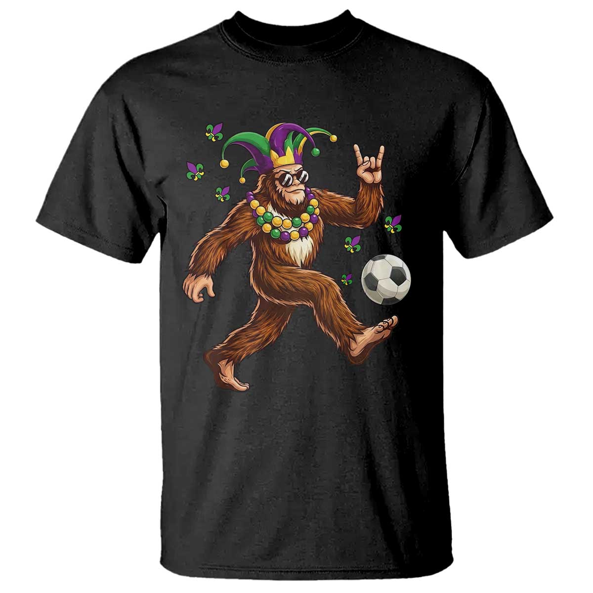 Funny Mardi Gras Bigfoot Playing Soccer T Shirt Football Fan Gift TS12 Black Print Your Wear