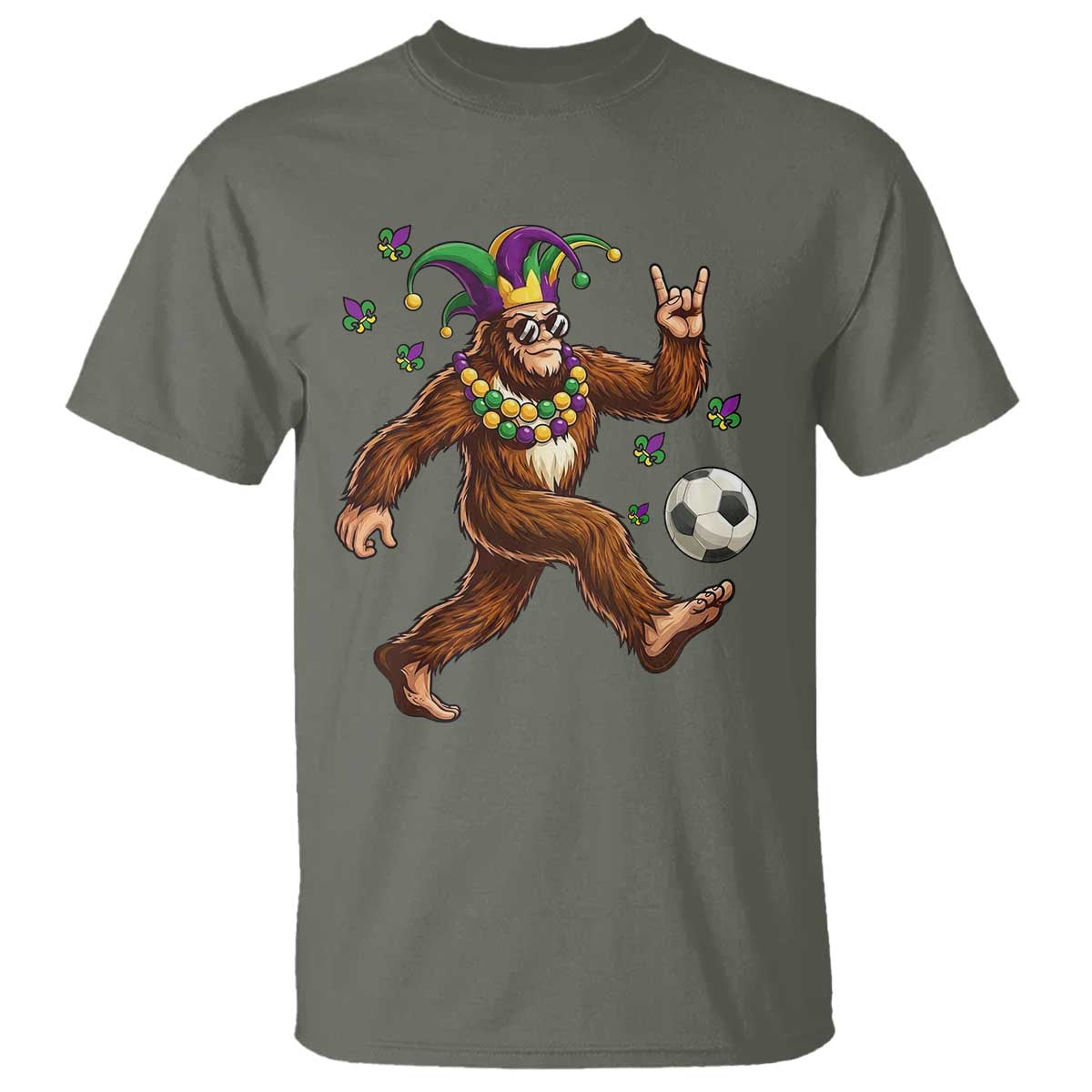Funny Mardi Gras Bigfoot Playing Soccer T Shirt Football Fan Gift TS12 Military Green Print Your Wear