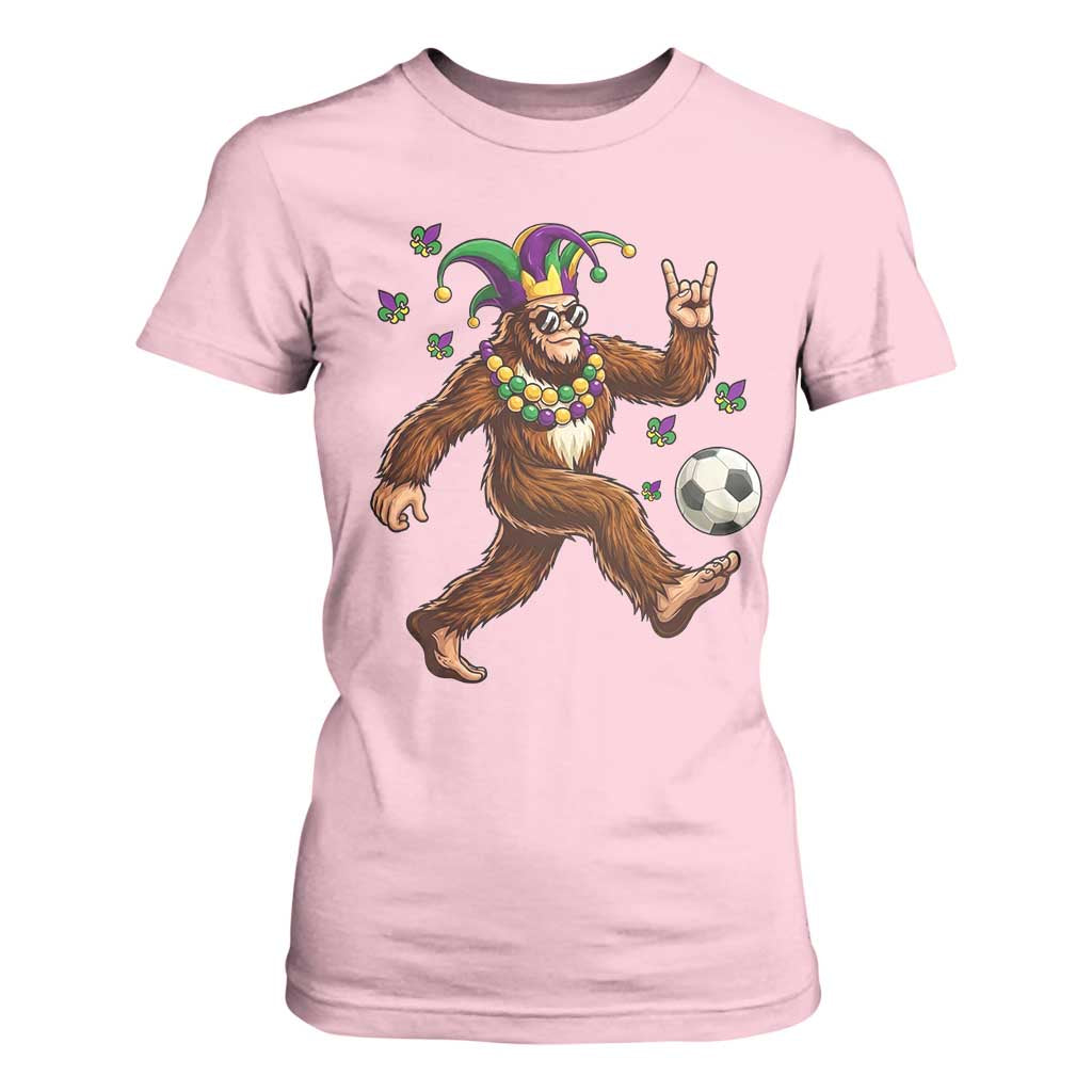 Funny Mardi Gras Bigfoot Playing Soccer T Shirt For Women Football Fan Gift TS12 Light Pink Print Your Wear