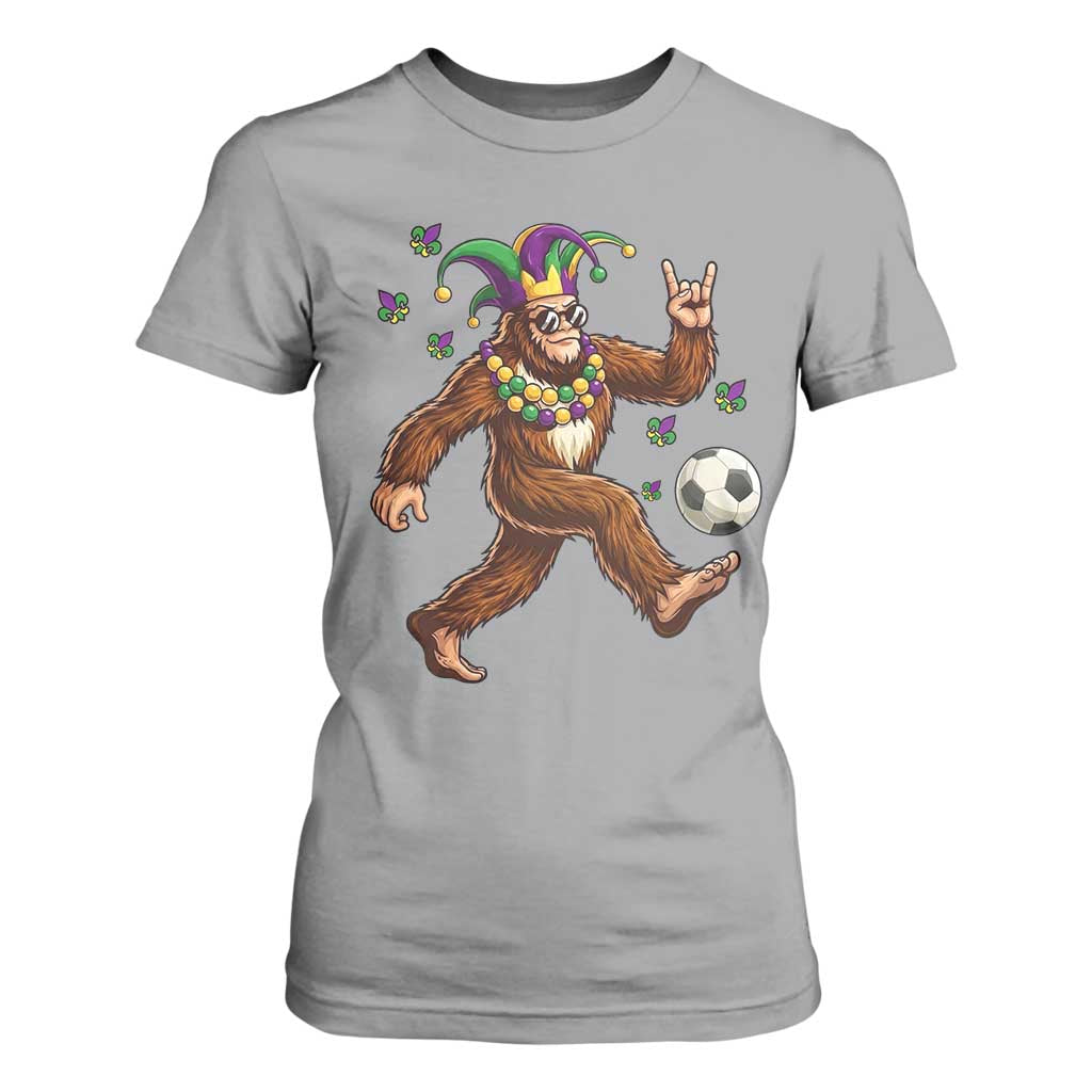 Funny Mardi Gras Bigfoot Playing Soccer T Shirt For Women Football Fan Gift TS12 Sport Gray Print Your Wear