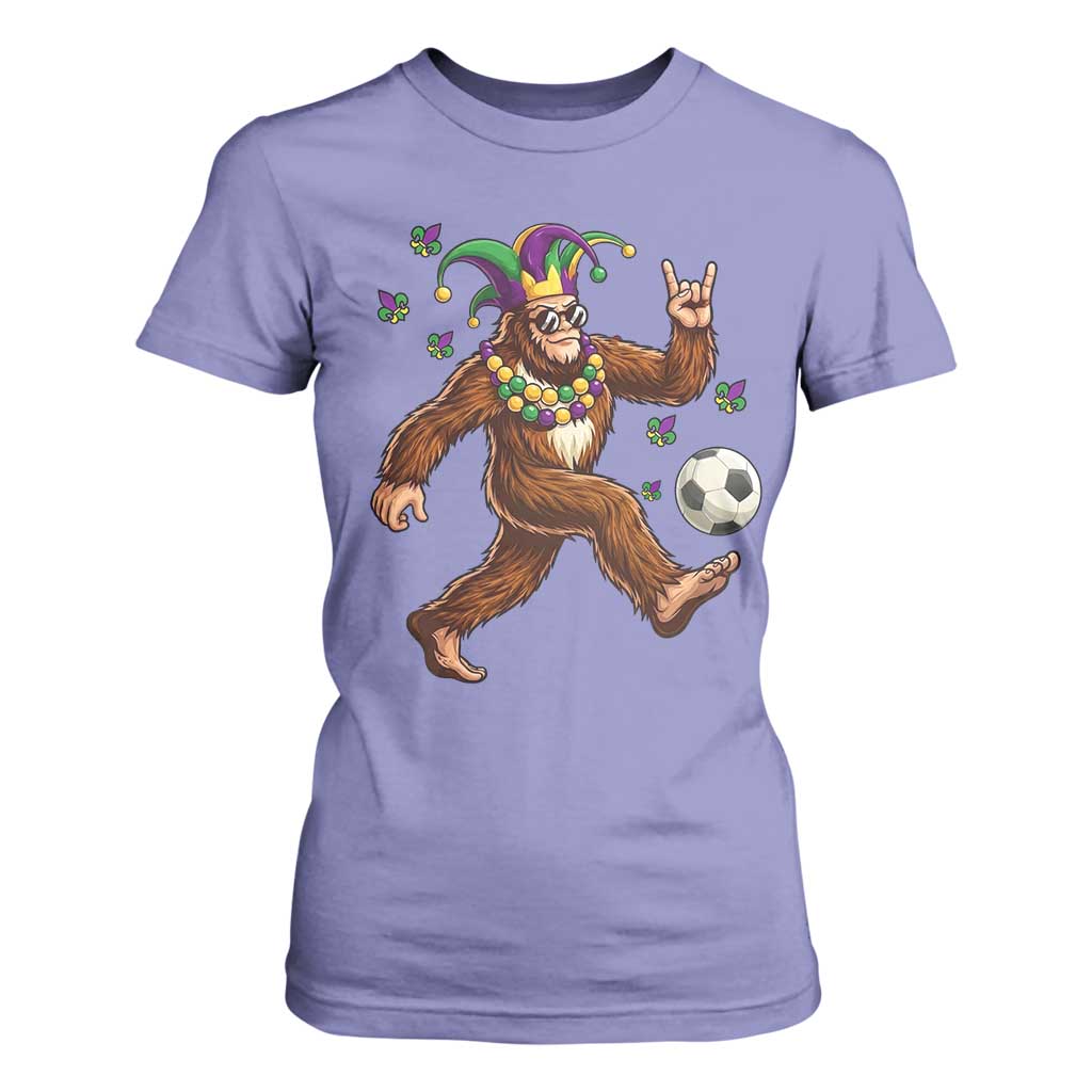 Funny Mardi Gras Bigfoot Playing Soccer T Shirt For Women Football Fan Gift TS12 Violet Print Your Wear