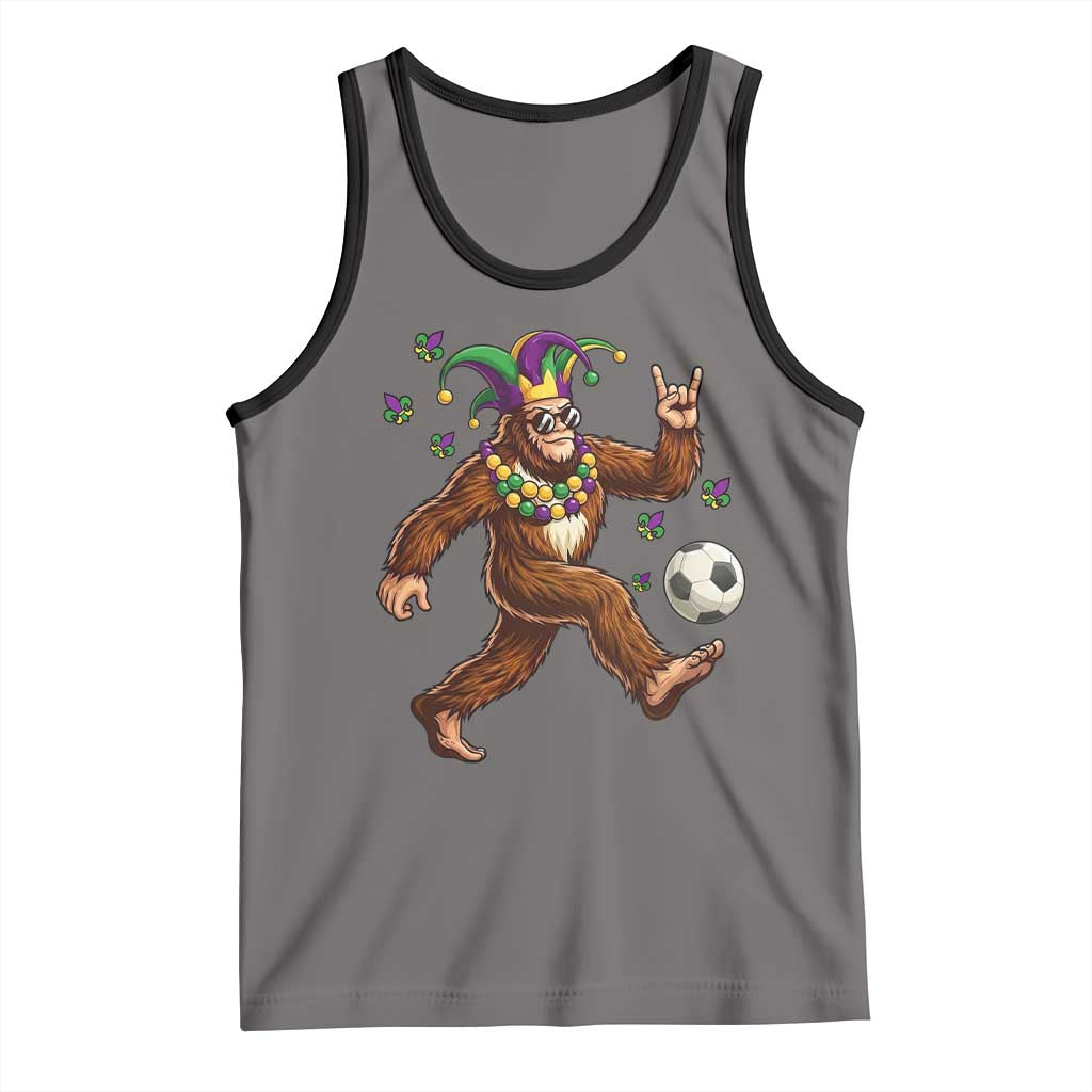 Funny Mardi Gras Bigfoot Playing Soccer Tank Top Football Fan Gift TS12 Deep Heather Black Print Your Wear