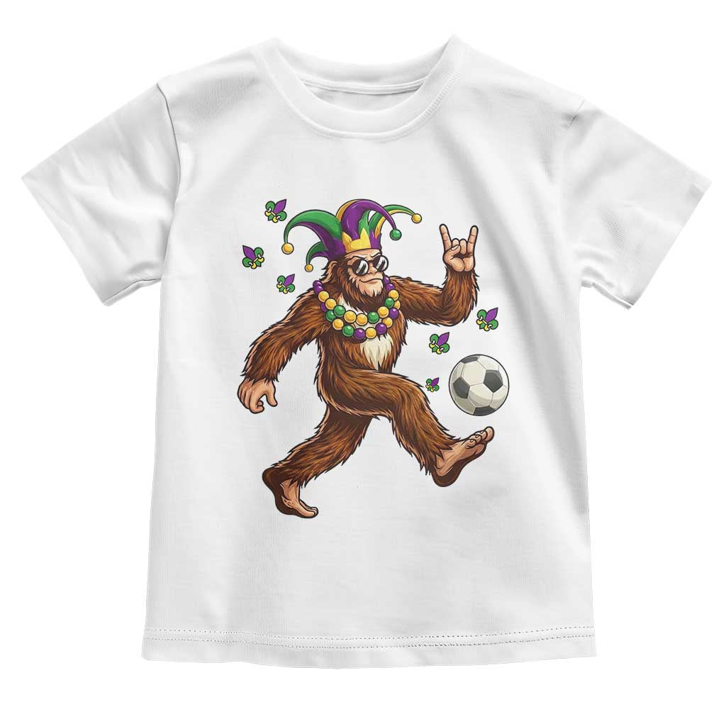 Funny Mardi Gras Bigfoot Playing Soccer Toddler T Shirt Football Fan Gift TS12 White Print Your Wear