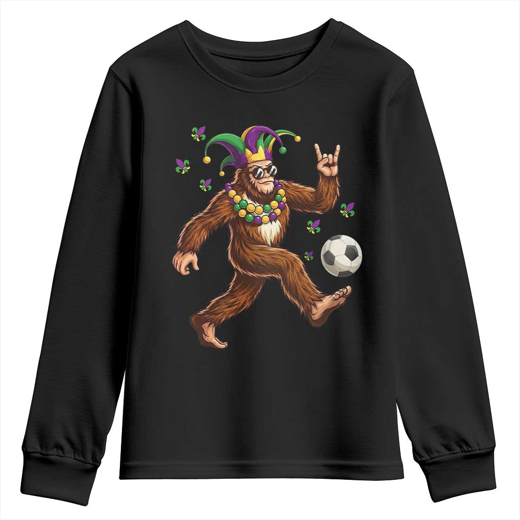Funny Mardi Gras Bigfoot Playing Soccer Youth Sweatshirt Football Fan Gift TS12 Black Print Your Wear
