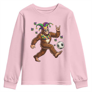 Funny Mardi Gras Bigfoot Playing Soccer Youth Sweatshirt Football Fan Gift TS12 Light Pink Print Your Wear