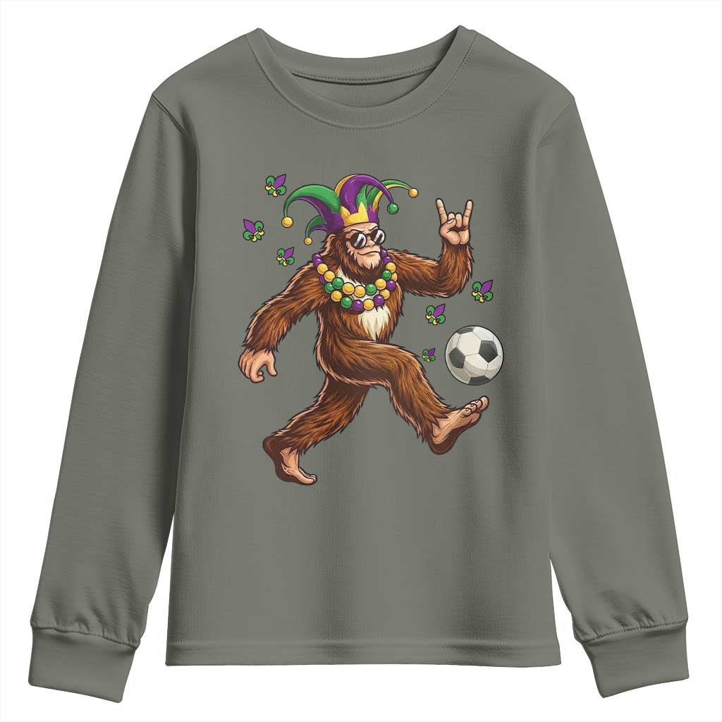 Funny Mardi Gras Bigfoot Playing Soccer Youth Sweatshirt Football Fan Gift TS12 Military Green Print Your Wear