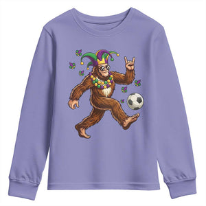 Funny Mardi Gras Bigfoot Playing Soccer Youth Sweatshirt Football Fan Gift TS12 Violet Print Your Wear